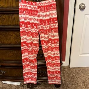 EUC Christmas leggings w/ snowflakes and deer -sm